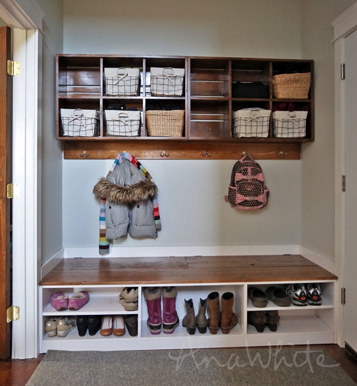 Mudroom bench with store shoe storage